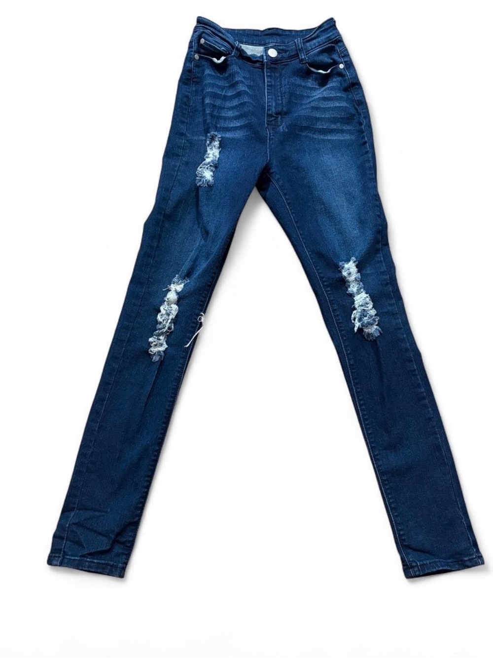 Women’s Dark Blue Ripped Skinny Jeans - Stretch Slim Fit